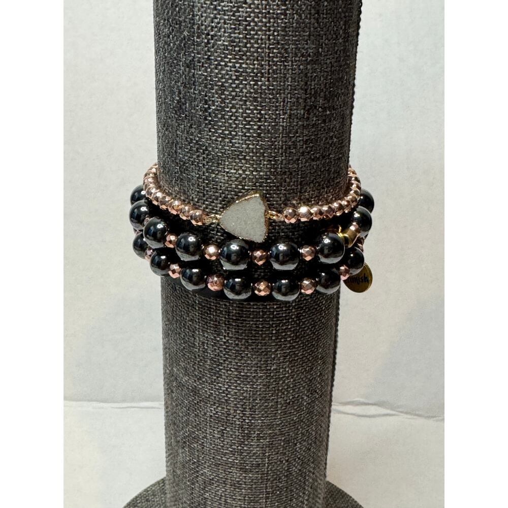 Erimish Chic Black Bracelet Stack | Rose Gold Accent Beaded Set